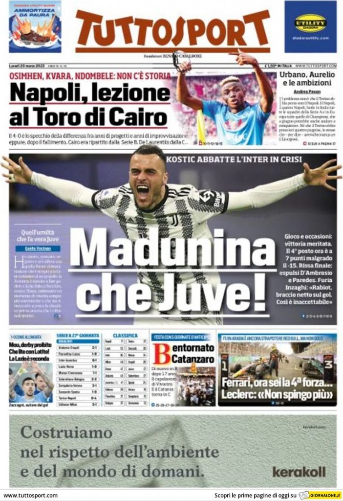 Rassegna stampa: prime pagine quotidiani sportivi - 20 marzo 2023 29 tuttosport 004305957.webp