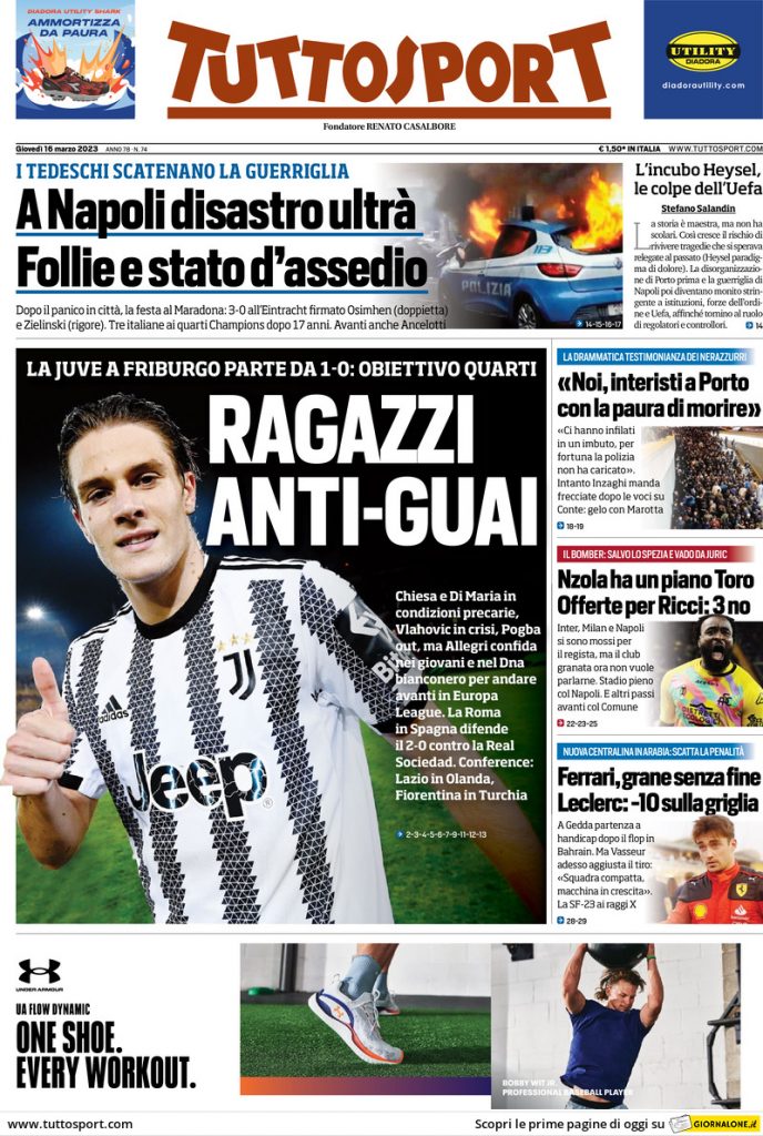Rassegna stampa: prime pagine quotidiani sportivi - 16 marzo 2023 29 tuttosport 072106573.webp
