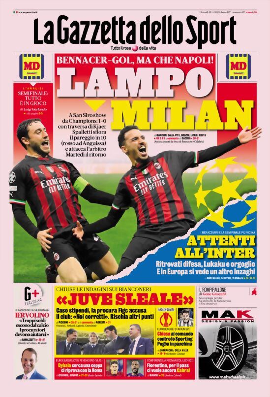 Rassegna stampa: prime pagine quotidiani sportivi - 13 aprile 2023 27 la gazzetta dello sport 005305795.webp