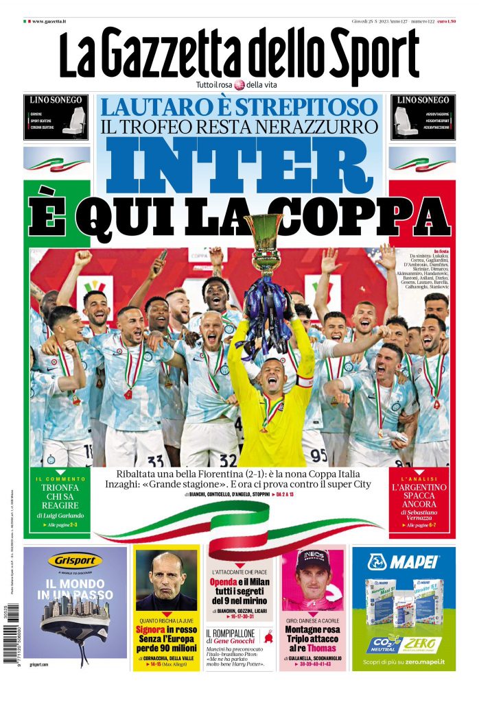 Rassegna stampa: prime pagine quotidiani sportivi - 25 maggio 2023 27 Fw800XgWAAIY22G