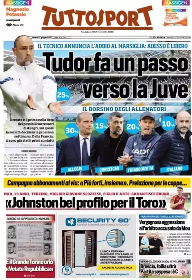 Rassegna stampa: prime pagine quotidiani sportivi - 2 giugno 2023 29 IMG 0551