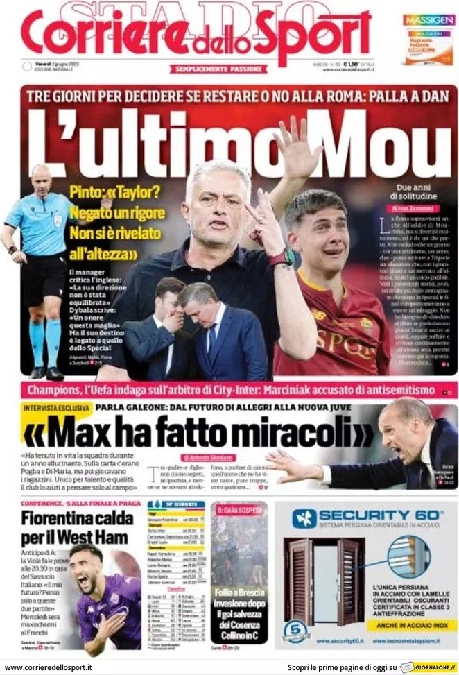 Rassegna stampa: prime pagine quotidiani sportivi - 2 giugno 2023 28 IMG 0552