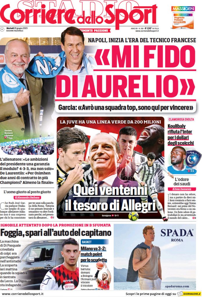 Rassegna stampa: prime pagine quotidiani sportivi - 20 giugno 2023 28 corriere dello sport 011202772.webp