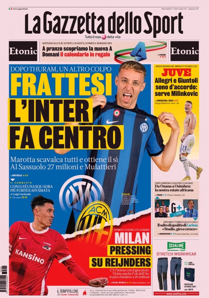Rassegna stampa: prime pagine quotidiani sportivi - 5 luglio 2023 27 1.Gazza