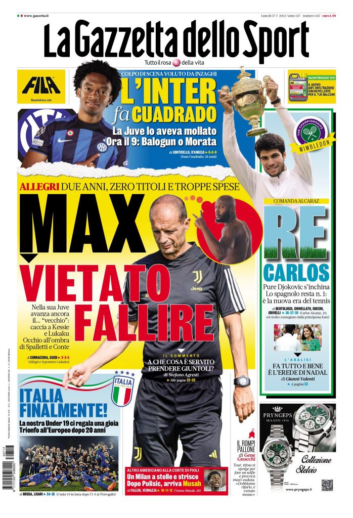 Rassegna stampa: prime pagine quotidiani sportivi - 17 luglio 2023 27 F1Nnx gWwAAP wW