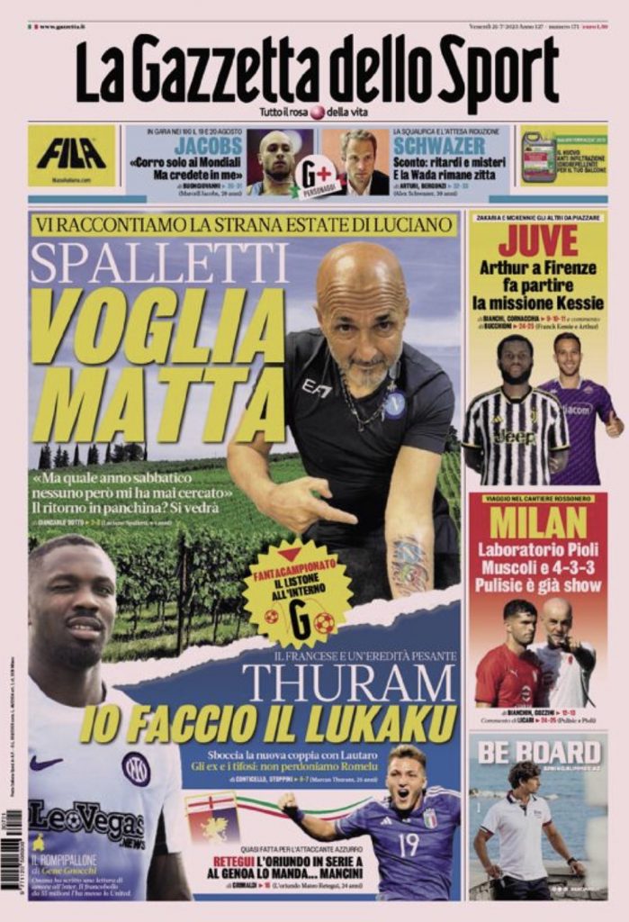 Rassegna stampa: prime pagine quotidiani sportivi - 21 luglio 2023 27 IMG 3775