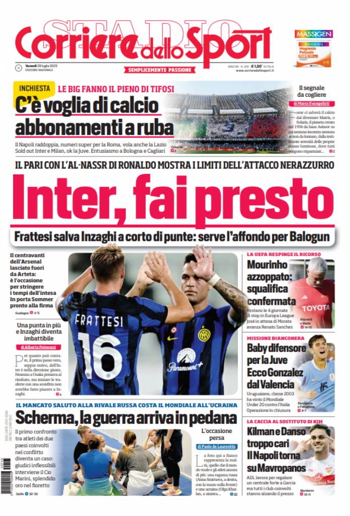 Rassegna stampa: prime pagine quotidiani sportivi - 28 luglio 2023 28 IMG 4129