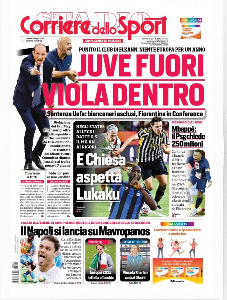 Rassegna stampa: prime pagine quotidiani sportivi - 29 luglio 2023 28 IMG 4193