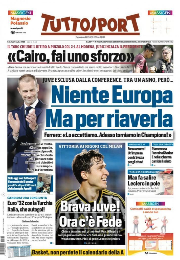 Rassegna stampa: prime pagine quotidiani sportivi - 29 luglio 2023 29 IMG 4194