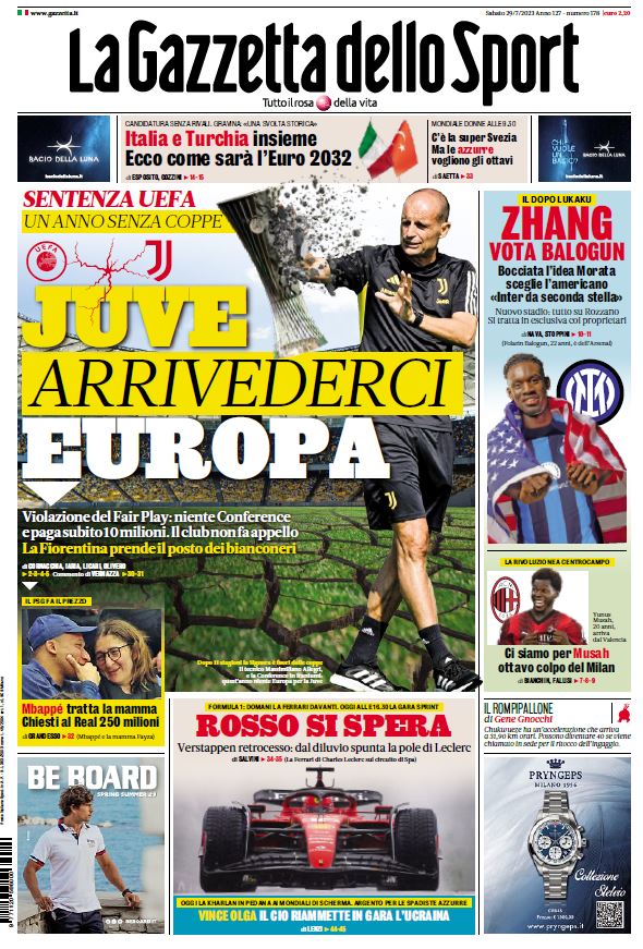 Rassegna stampa: prime pagine quotidiani sportivi - 29 luglio 2023 27 IMG 4199