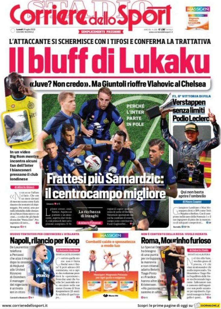 Rassegna stampa: prime pagine quotidiani sportivi - 31 luglio 2023 28 corriere dello sport 004203310.webp