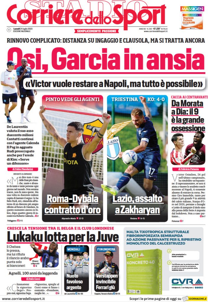 Rassegna stampa: prime pagine quotidiani sportivi - 24 luglio 2023 28 corriere dello sport 004511588.webp