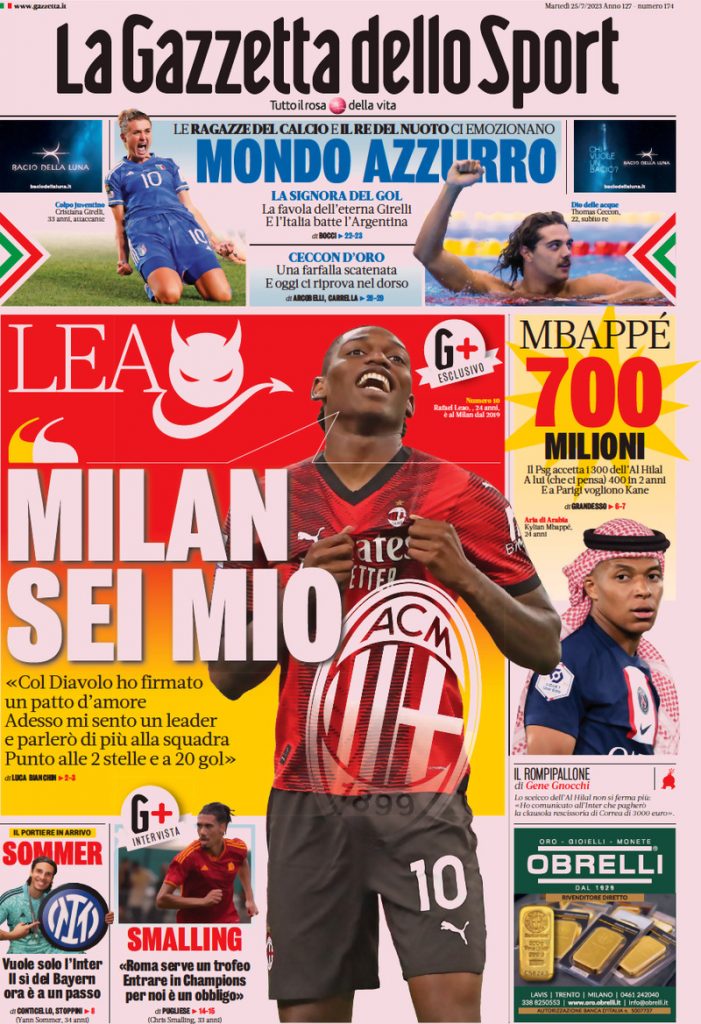 Rassegna stampa: prime pagine quotidiani sportivi - 25 luglio 2023 27 la gazzetta dello sport 022804918.webp