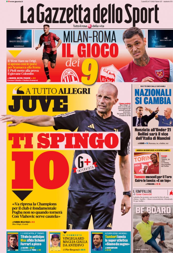 Rassegna stampa: prime pagine quotidiani sportivi - 24 luglio 2023 27 la gazzetta dello sport 023304862.webp