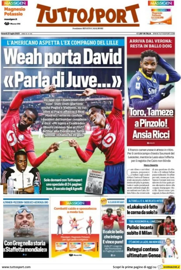 Rassegna stampa: prime pagine quotidiani sportivi - 21 luglio 2023 29 tuttosport 003128453