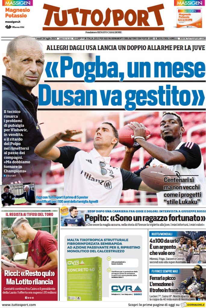 Rassegna stampa: prime pagine quotidiani sportivi - 24 luglio 2023 29 tuttosport 014307959.webp