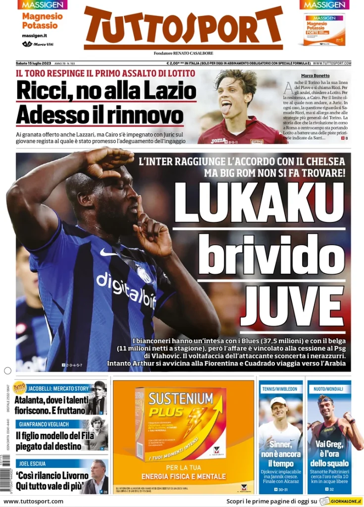 Rassegna stampa: prime pagine quotidiani sportivi - 15 luglio 2023 29 tuttosport 070629981
