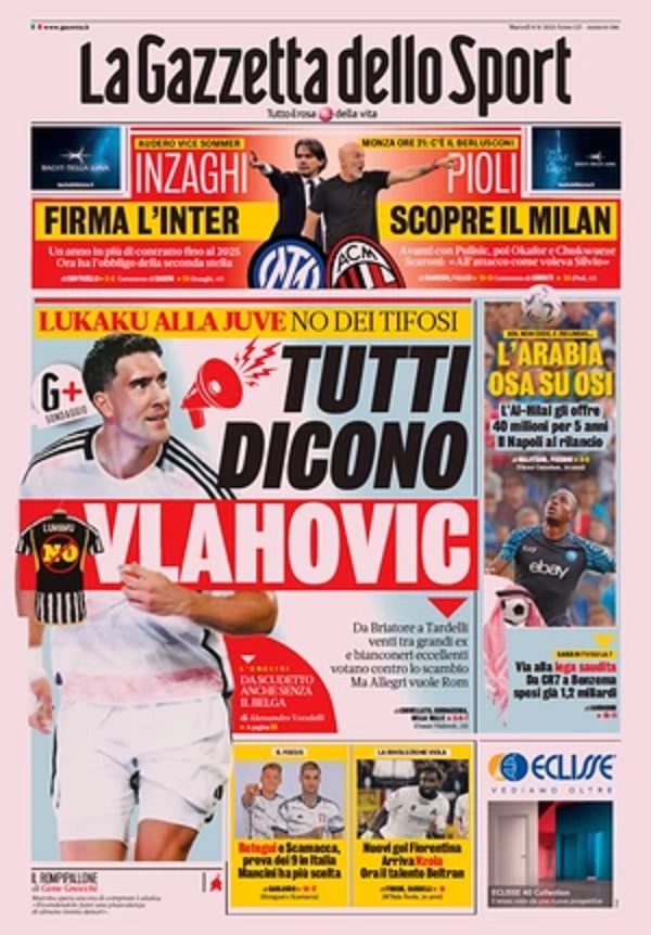 Rassegna stampa: prime pagine quotidiani sportivi - 8 agosto 2023 27 Gazza 1