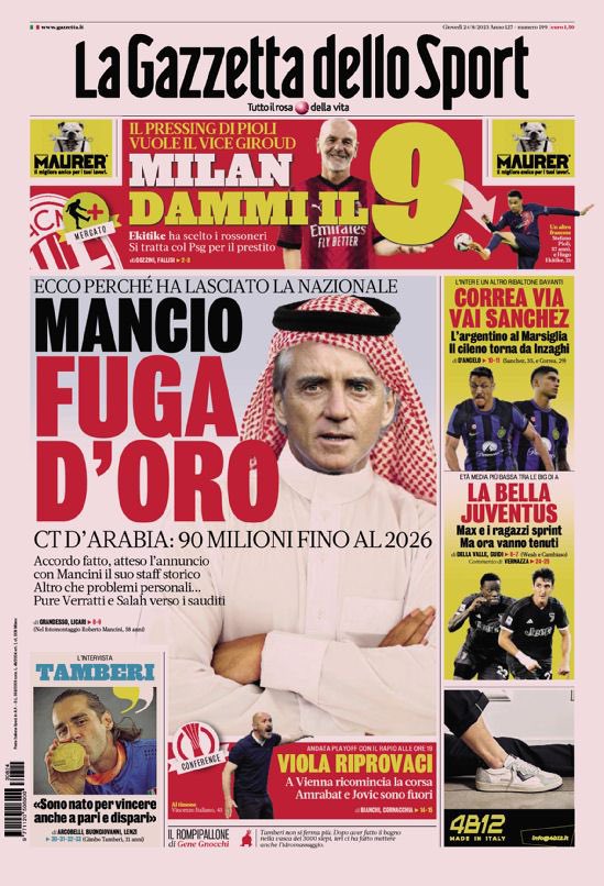 Rassegna stampa: prime pagine quotidiani sportivi - 24 agosto 2023 27 IMG 5532