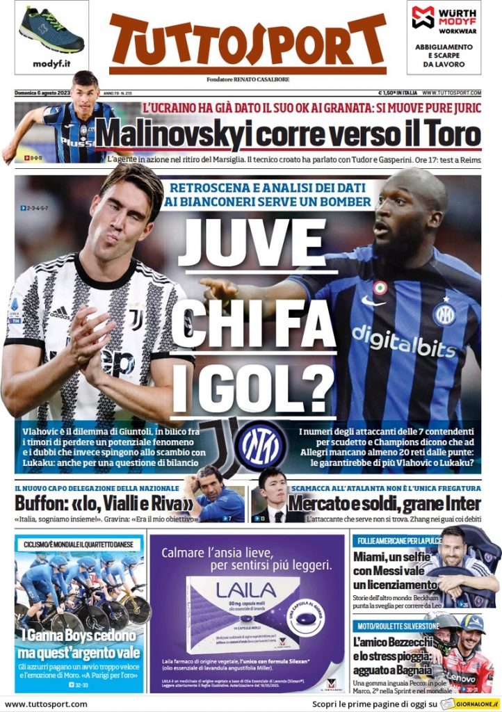 Rassegna stampa: prime pagine quotidiani sportivi - 6 agosto 2023 29 Tuttosport 1