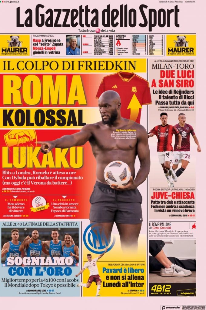 Rassegna stampa: prime pagine quotidiani sportivi - 26 agosto 2023 27 WhatsApp Image 2023 08 26 at 07.56.11