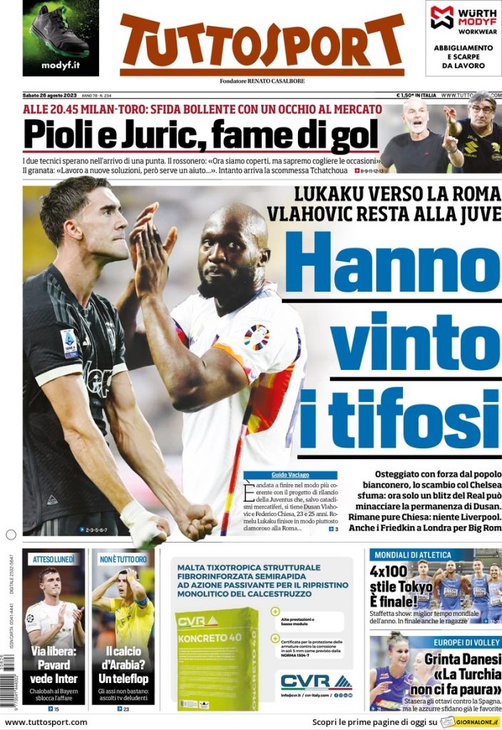 Rassegna stampa: prime pagine quotidiani sportivi - 26 agosto 2023 29 WhatsApp Image 2023 08 26 at 07.57.03