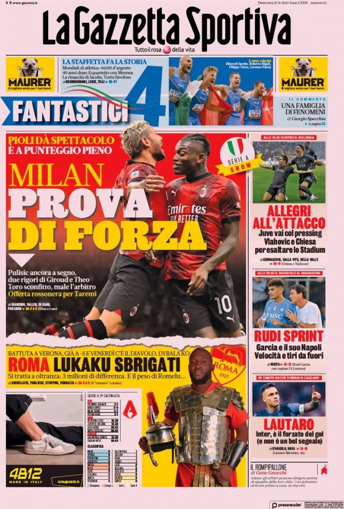 Rassegna stampa: prime pagine quotidiani sportivi - 27 agosto 2023 27 WhatsApp Image 2023 08 27 at 07.50.12