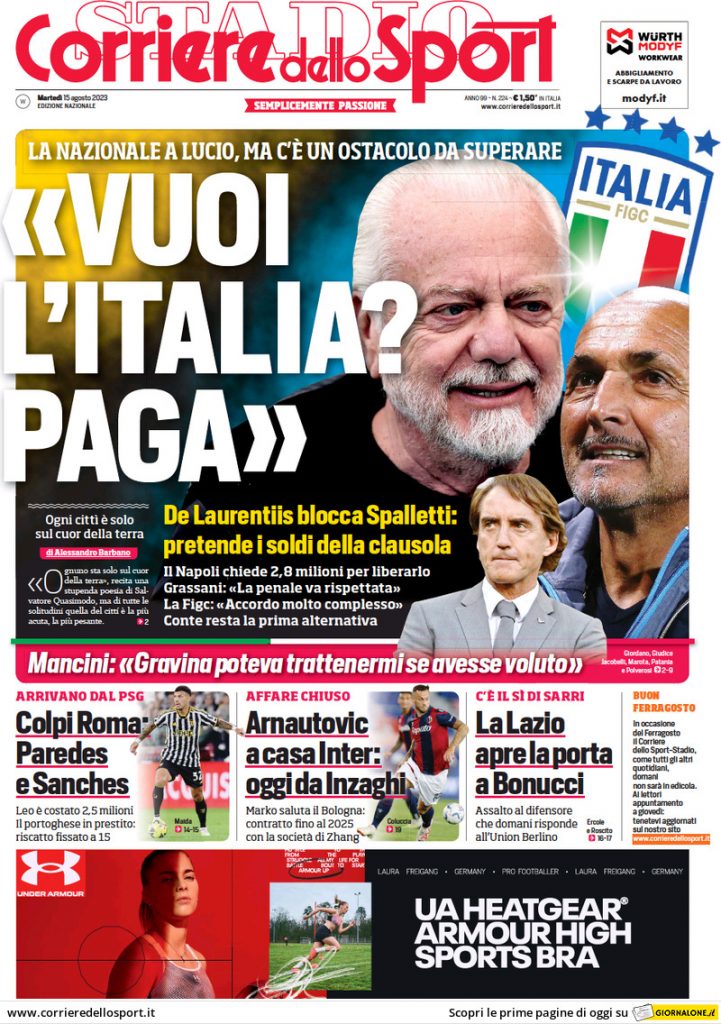 Rassegna stampa: prime pagine quotidiani sportivi - 15 agosto 2023 28 corriere dello sport 011203088.webp