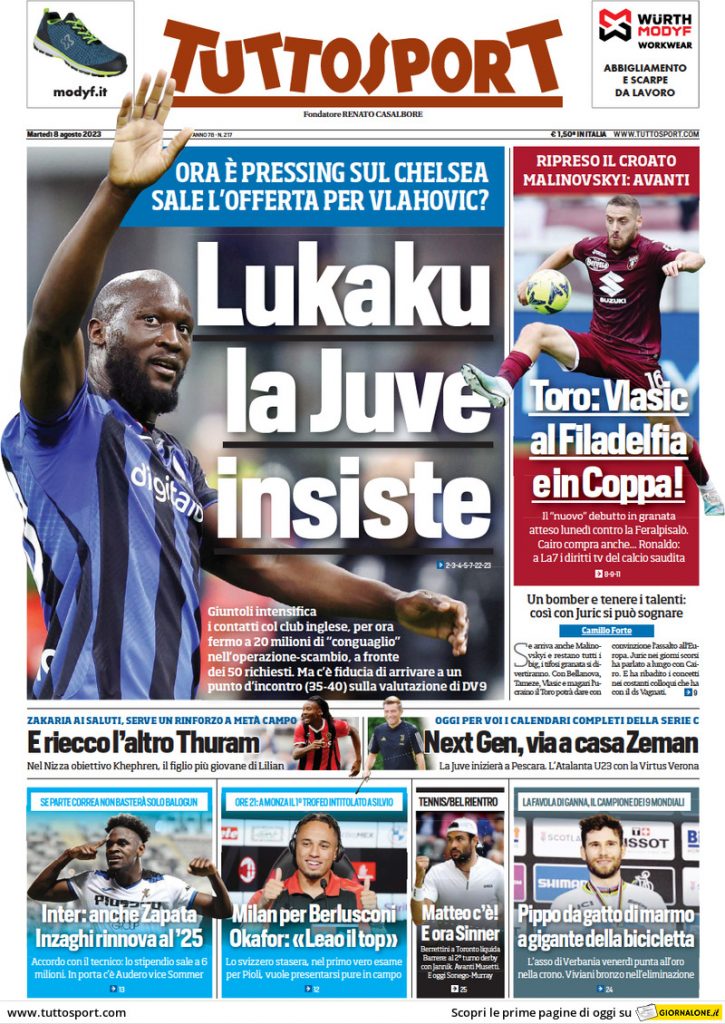 Rassegna stampa: prime pagine quotidiani sportivi - 8 agosto 2023 29 tuttosport 014805304.webp