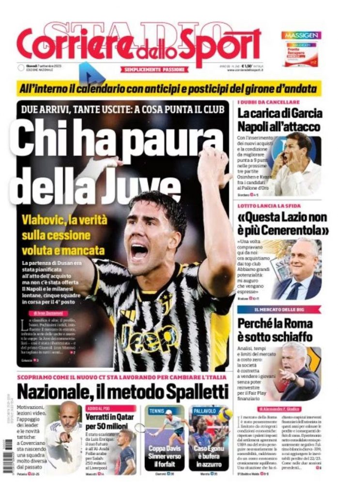 Rassegna stampa: prime pagine quotidiani sportivi - 7 settembre 2023 28 F5ZivdFWAAAMlcc