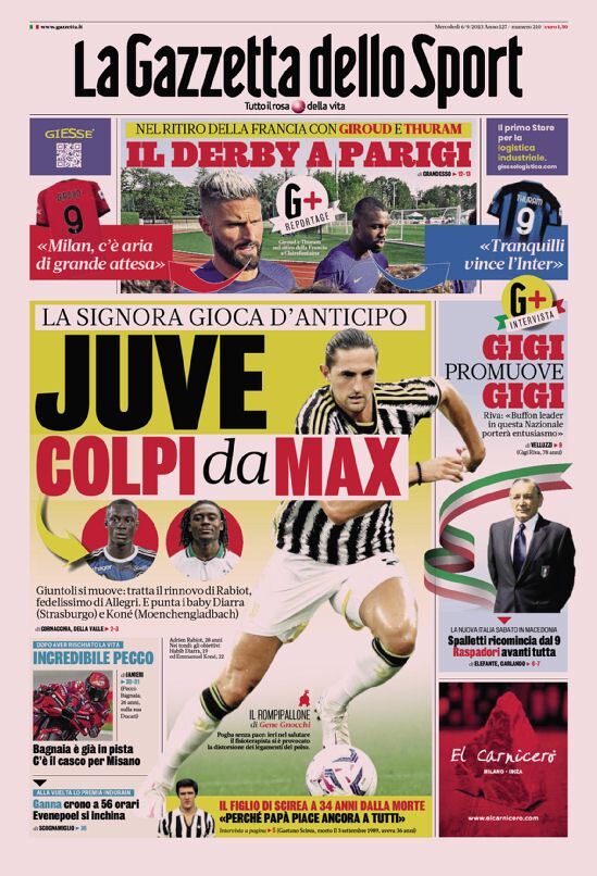 Rassegna stampa: prime pagine quotidiani sportivi - 6 settembre 2023 27 la gazzetta dello sport 010017016.webp