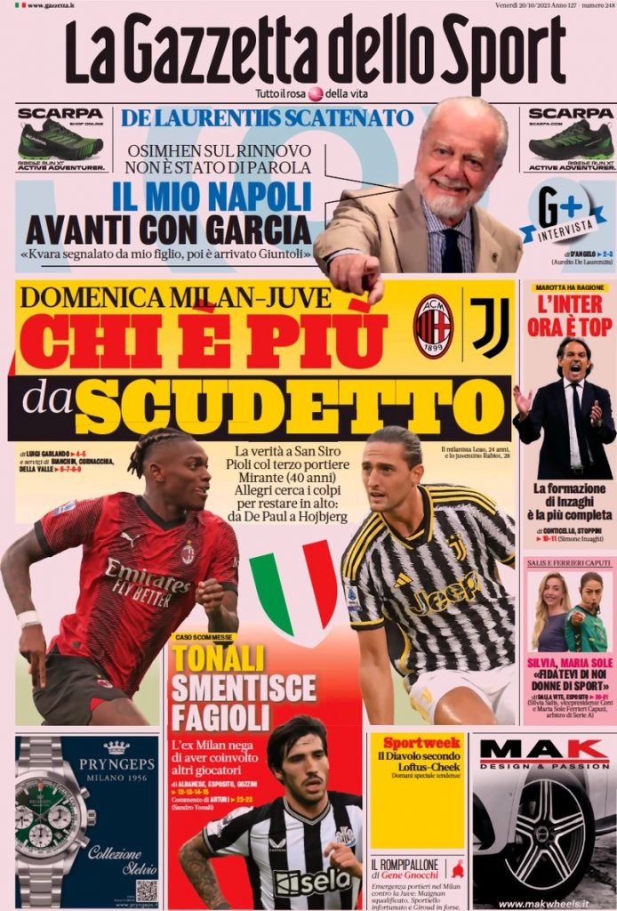 Rassegna stampa: prime pagine quotidiani sportivi - 20 ottobre 2023 27 WhatsApp Image 2023 10 20 at 07.06.53