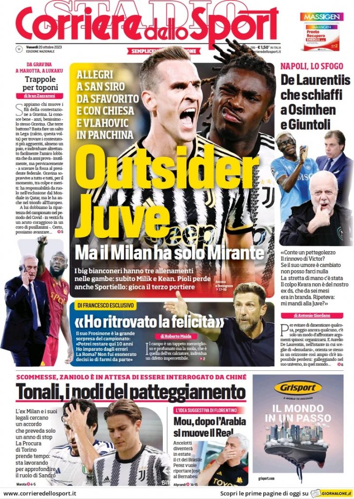 Rassegna stampa: prime pagine quotidiani sportivi - 20 ottobre 2023 28 WhatsApp Image 2023 10 20 at 07.07.15