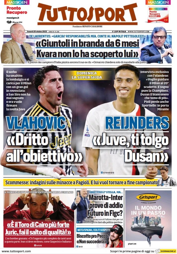 Rassegna stampa: prime pagine quotidiani sportivi - 20 ottobre 2023 29 WhatsApp Image 2023 10 20 at 07.07.32