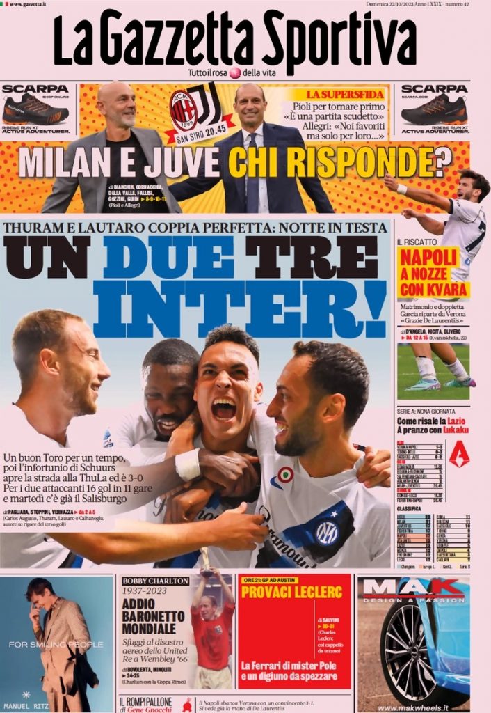 Rassegna stampa: prime pagine quotidiani sportivi - 22 ottobre 2023 27 WhatsApp Image 2023 10 22 at 07.44.47