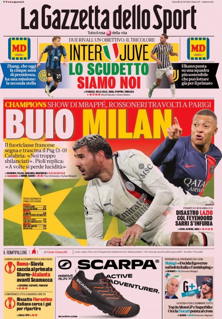 Rassegna stampa: prime pagine quotidiani sportivi - 26 ottobre 2023 27 WhatsApp Image 2023 10 26 at 07.01.22