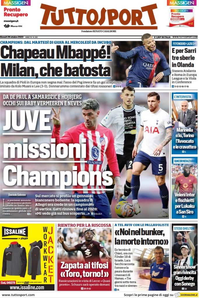 Rassegna stampa: prime pagine quotidiani sportivi - 26 ottobre 2023 29 WhatsApp Image 2023 10 26 at 07.02.13