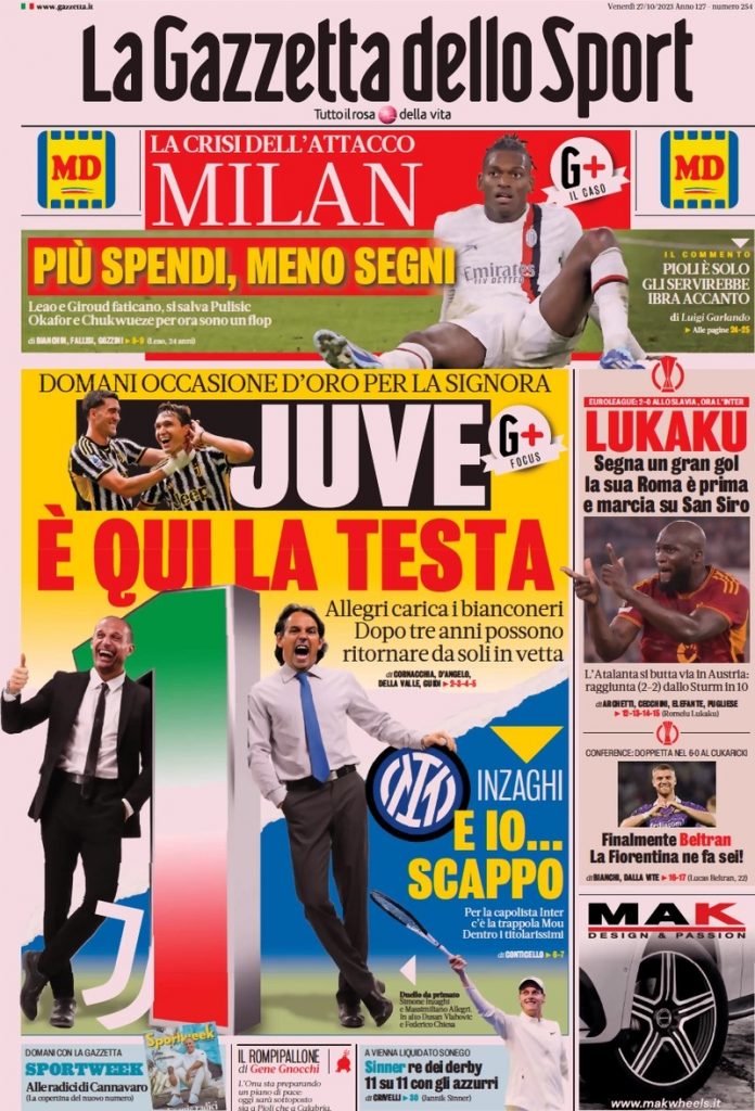 Rassegna stampa: prime pagine quotidiani sportivi - 27 ottobre 2023 27 WhatsApp Image 2023 10 27 at 07.02.29
