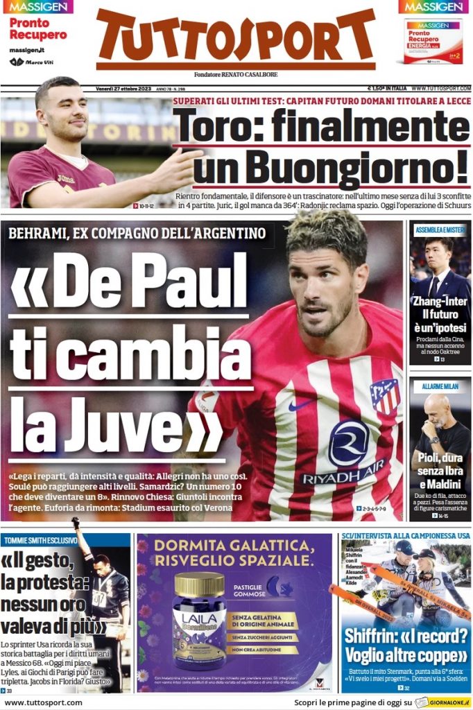 Rassegna stampa: prime pagine quotidiani sportivi - 27 ottobre 2023 29 WhatsApp Image 2023 10 27 at 07.03.26