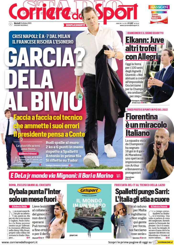 Rassegna stampa: prime pagine quotidiani sportivi - 10 ottobre 2023 28 corriere dello sport 011202492.webp