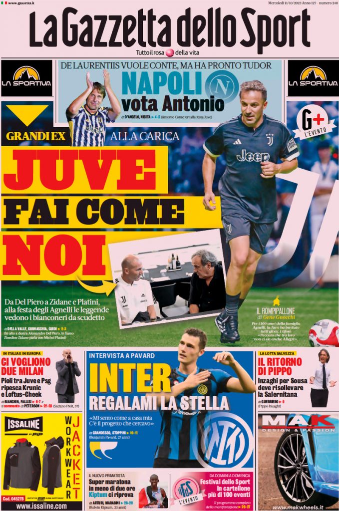 Rassegna stampa: prime pagine quotidiani sportivi - 11 ottobre 2023 27 la gazzetta dello sport 023805769.webp