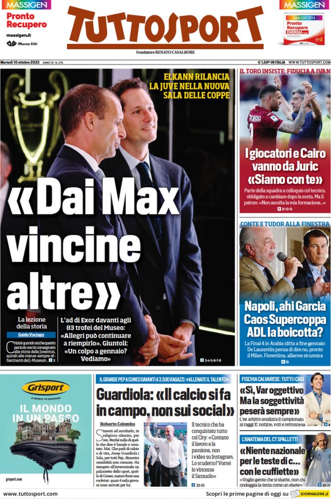 Rassegna stampa: prime pagine quotidiani sportivi - 10 ottobre 2023 29 tuttosport 014306795.webp