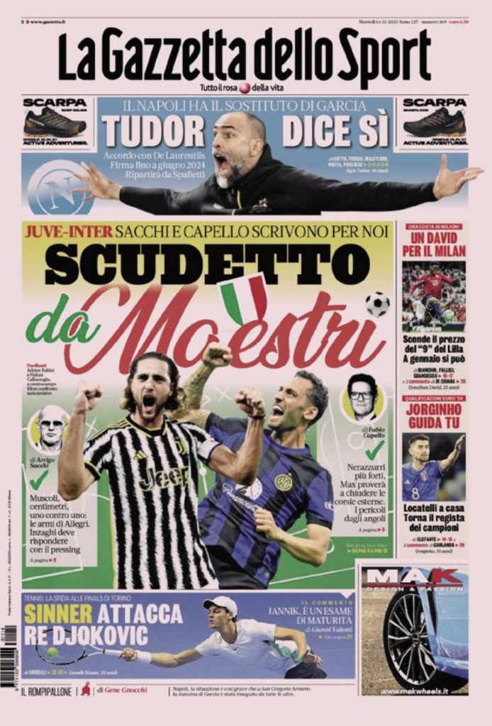 Rassegna stampa: prime pagine quotidiani sportivi - 14 novembre 2023 27 IMG 8095