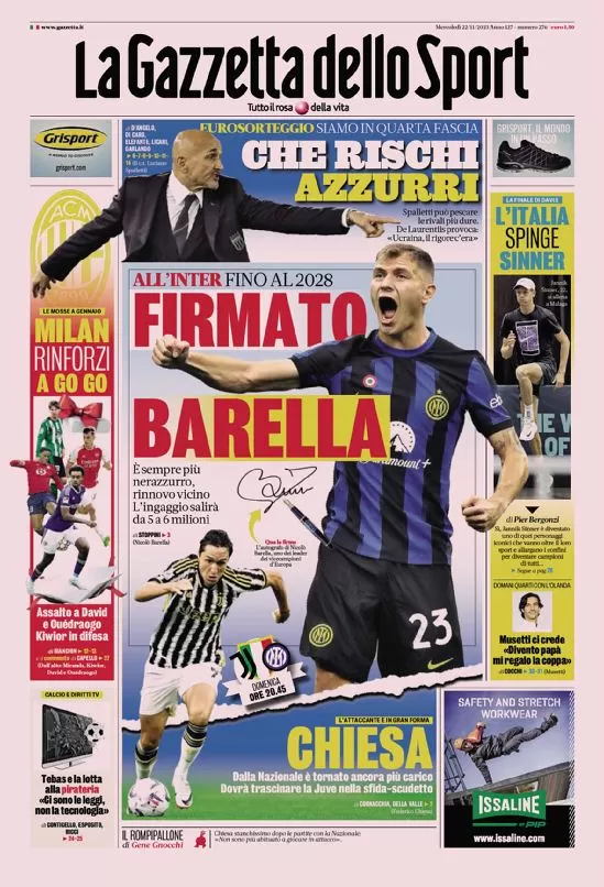 Rassegna stampa: prime pagine quotidiani sportivi - 22 novembre 2023 27 IMG 8230
