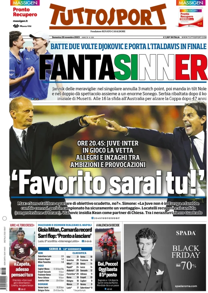 Rassegna stampa: prime pagine quotidiani sportivi - 26 novembre 2023 27 IMG 8325