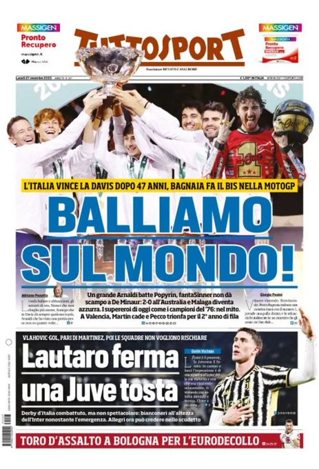Rassegna stampa: prime pagine quotidiani sportivi - 27 novembre 2023 29 IMG 8337