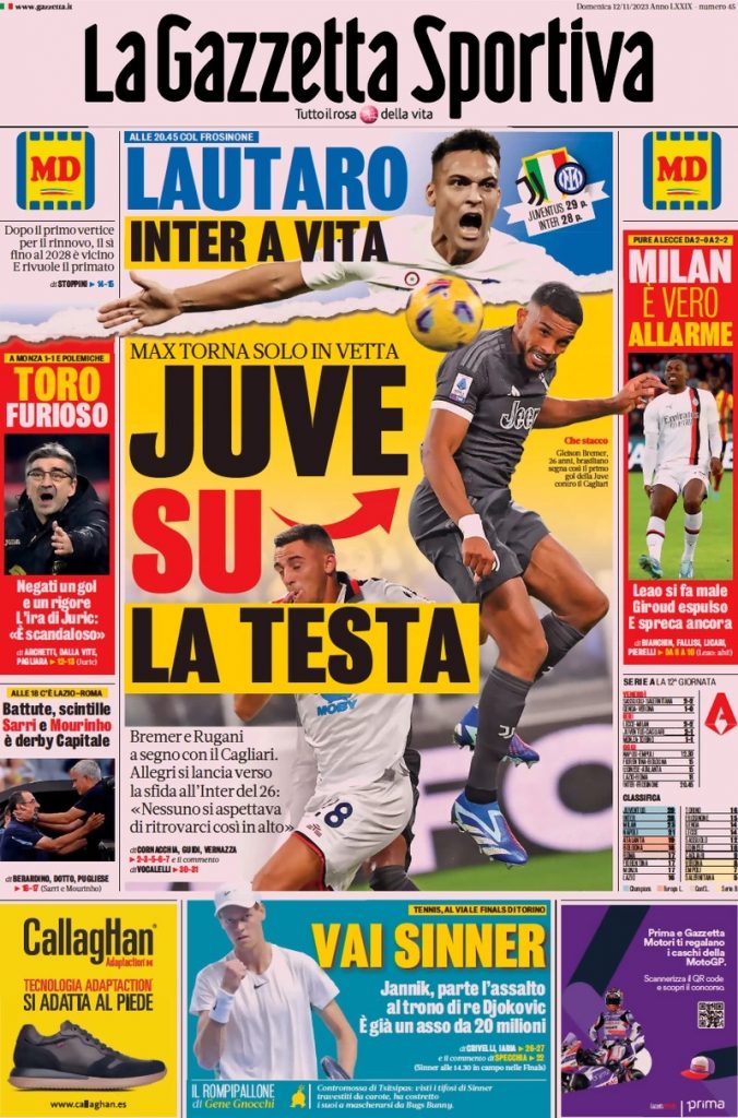 Rassegna stampa: prime pagine quotidiani sportivi - 12 novembre 2023 27 WhatsApp Image 2023 11 12 at 07.55.06
