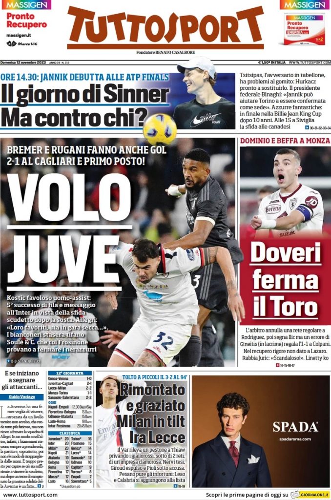 Rassegna stampa: prime pagine quotidiani sportivi - 12 novembre 2023 29 WhatsApp Image 2023 11 12 at 07.56.19