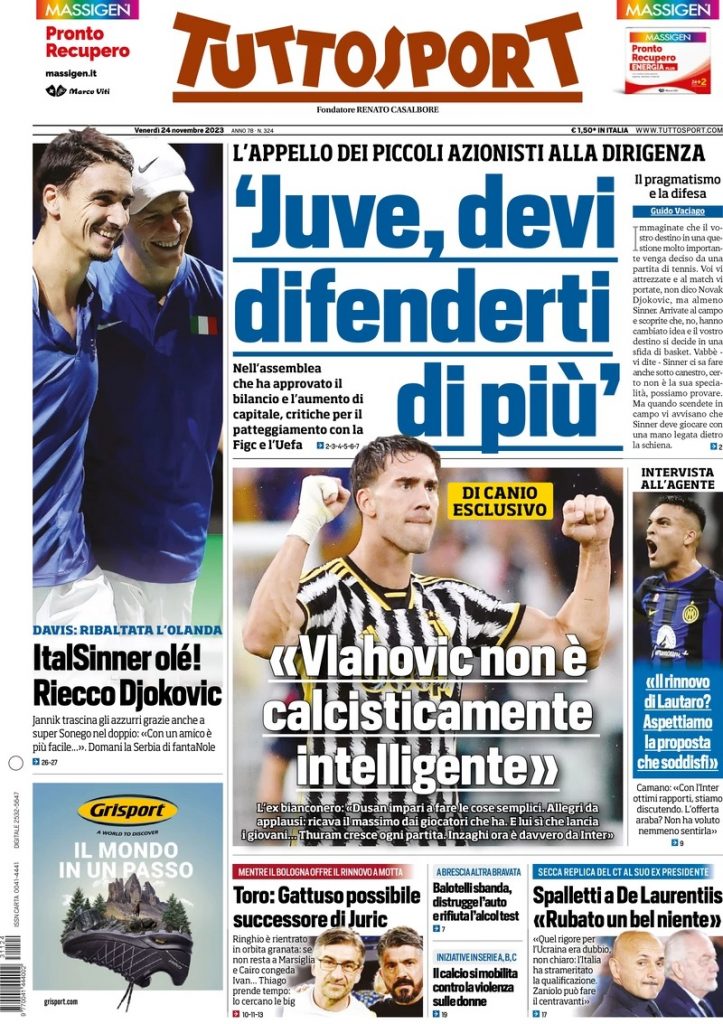 Rassegna stampa: prime pagine quotidiani sportivi - 24 novembre 2023 29 WhatsApp Image 2023 11 24 at 07.57.08