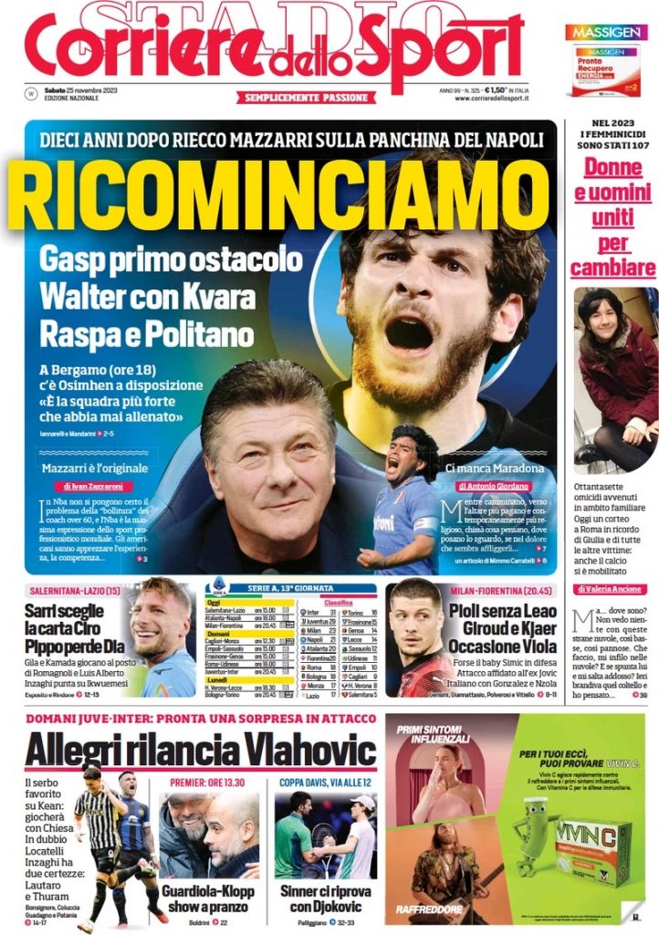 Rassegna stampa: prime pagine quotidiani sportivi - 25 novembre 2023 28 WhatsApp Image 2023 11 25 at 07.57.12